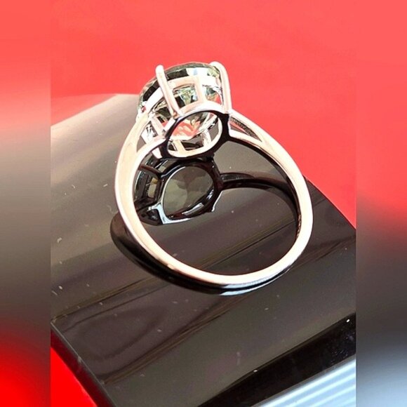 925 Sterling Silver Ring with Natural Green Amethyst 12x10mm - Picture 5 of 11